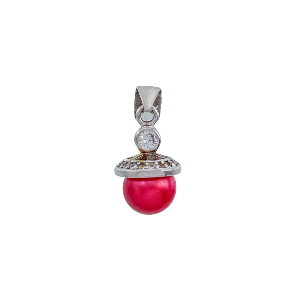 Vintage Sterling Silver 925 Cubic Zirconia Pink Pearl Drop Pendant